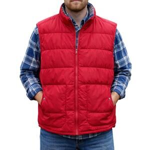 St. John’s Bay Men’s XXL Red Puffer Vest Plaid Lined Pockets